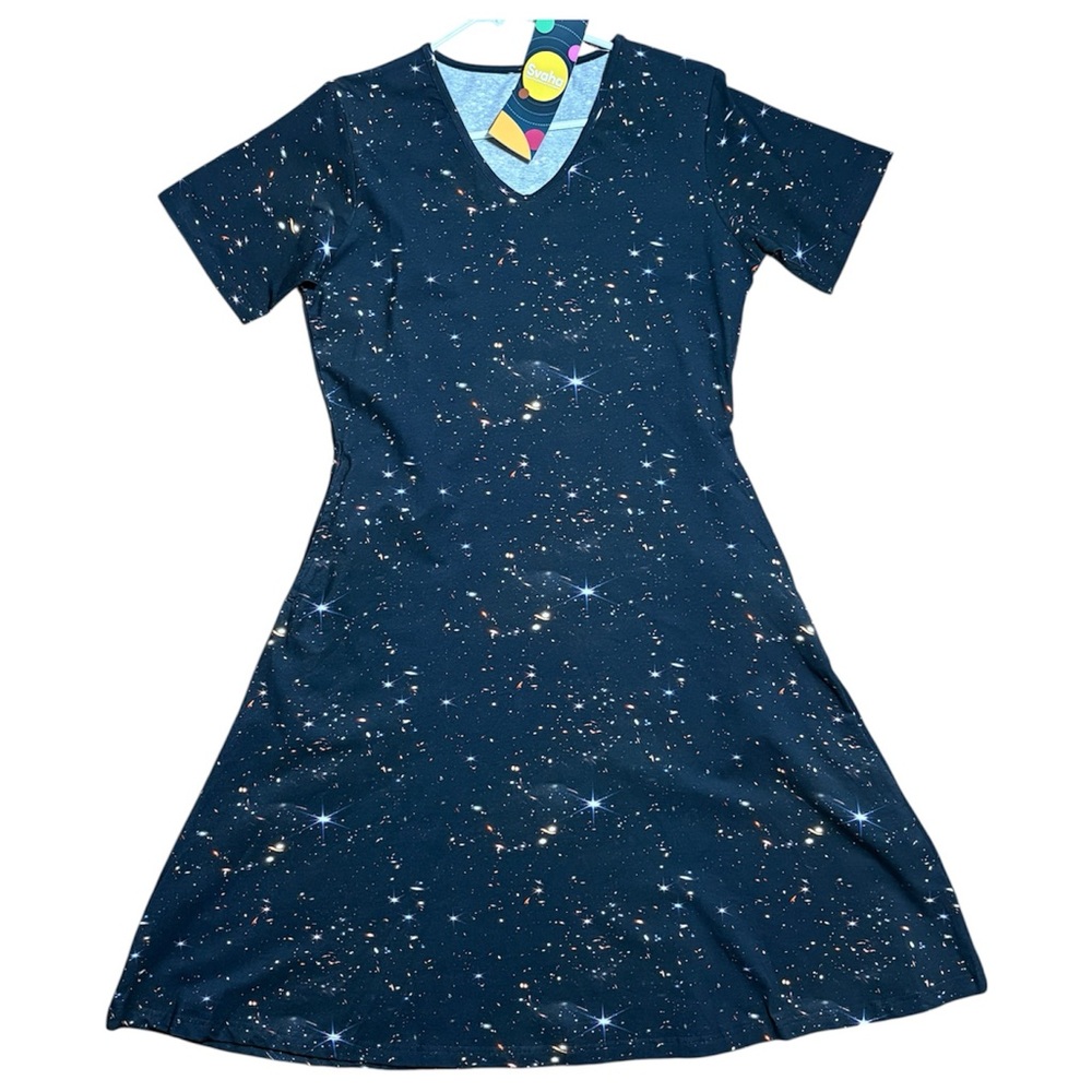 Svaha Galaxy Space Short Sleeve Midi Dress NWT Sz M